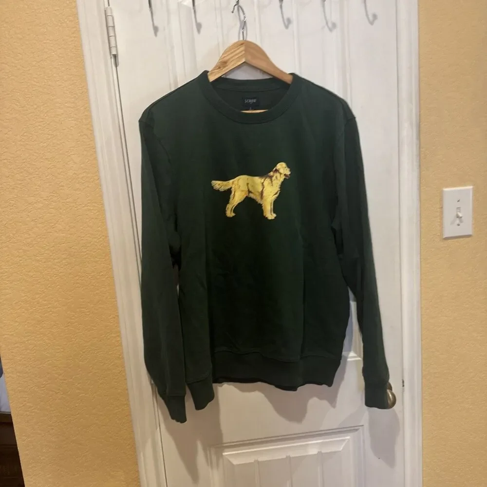 J Crew Golden Retriever Dog Crewneck Sweatshirt Pullover Green Men’s Large